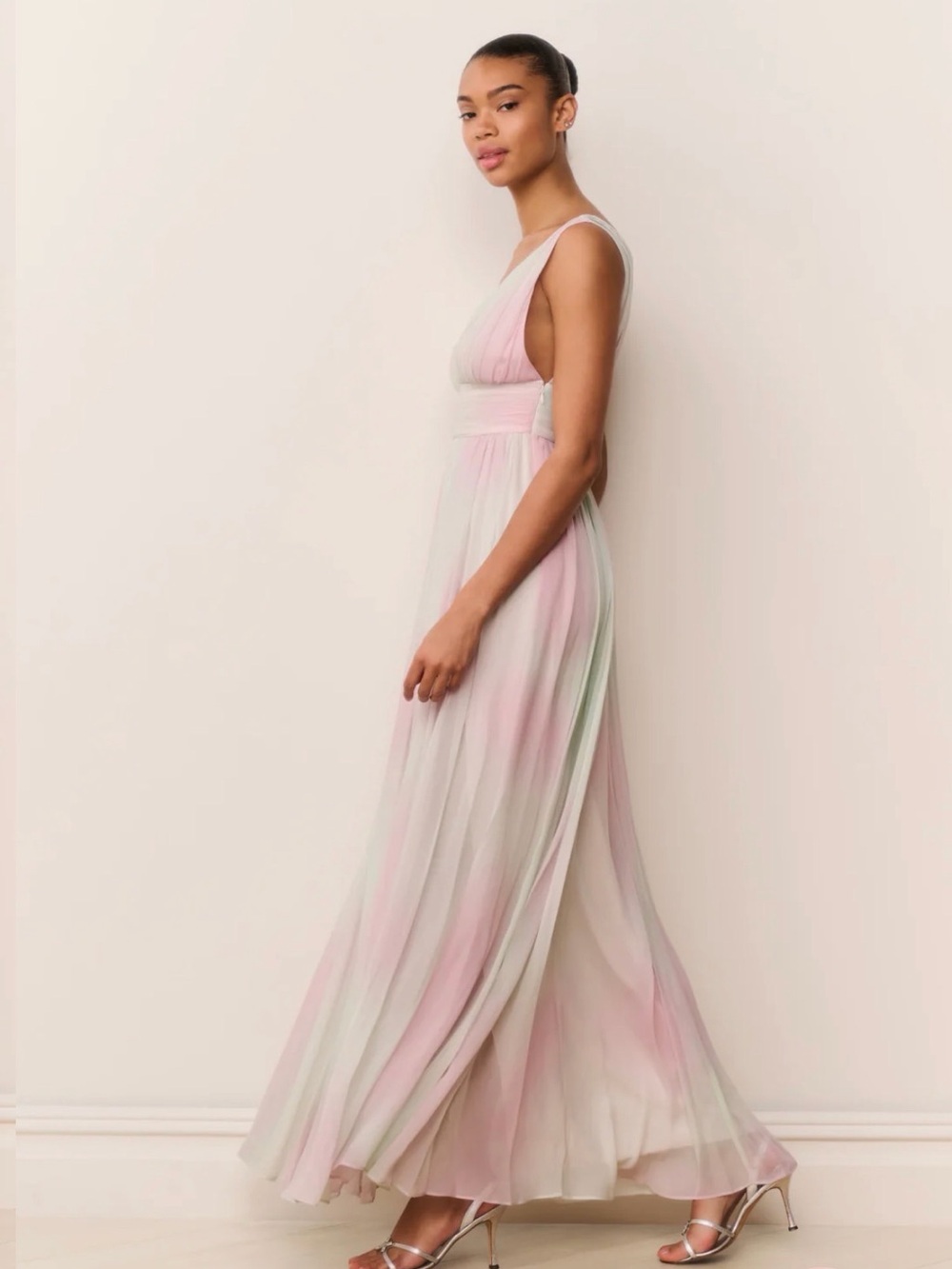 LoveShackFancy Pink and Mint Ombre V-Neck Chiffon Maxi Dress - Picture 2 of 7